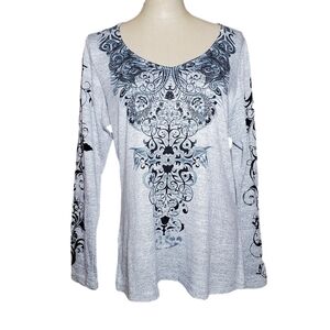 Live And Let Live Gray Women's Long sleeve Top with Black Accents Sz S